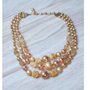 Champagne Pink Layered Beaded Necklace Vintage Japan - Classic Romance